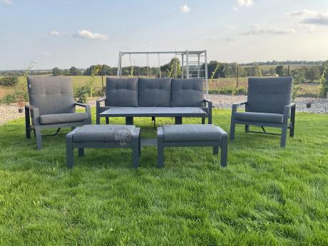 Meble ogrodowe dla 7 osób z regulowanym stolikiem - Tavaro Dining Plus Antracite