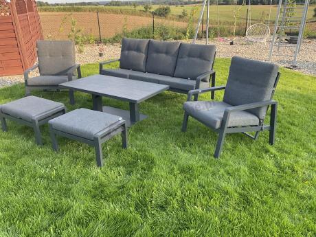 Meble ogrodowe dla 7 osób z regulowanym stolikiem - Tavaro Dining Plus Antracite