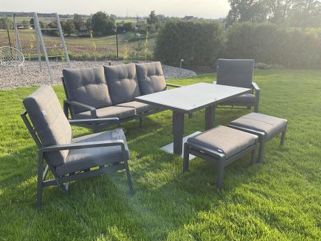 Meble ogrodowe dla 7 osób z regulowanym stolikiem - Tavaro Dining Plus Antracite