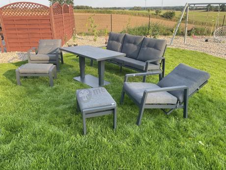 Meble ogrodowe dla 7 osób z regulowanym stolikiem - Tavaro Dining Plus Antracite