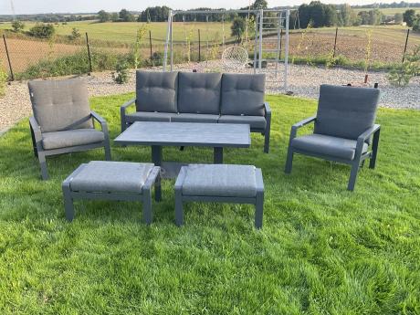 Meble ogrodowe dla 7 osób z regulowanym stolikiem - Tavaro Dining Plus Antracite