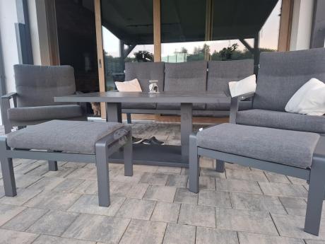 Meble ogrodowe dla 7 osób z regulowanym stolikiem - Tavaro Dining Plus Antracite