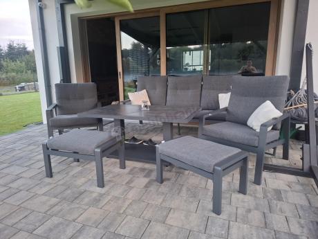 Meble ogrodowe dla 7 osób z regulowanym stolikiem - Tavaro Dining Plus Antracite