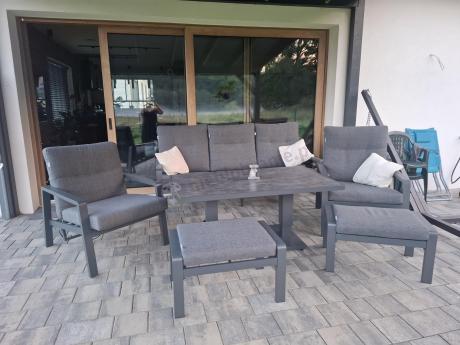 Meble ogrodowe dla 7 osób z regulowanym stolikiem - Tavaro Dining Plus Antracite