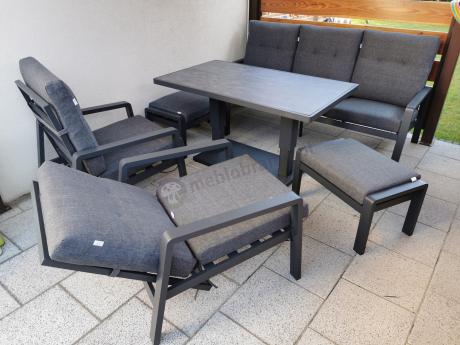 Meble ogrodowe dla 7 osób z regulowanym stolikiem - Tavaro Dining Plus Antracite