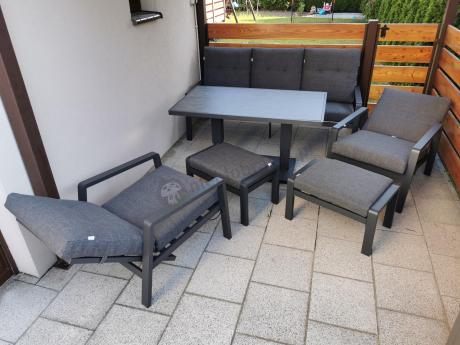 Meble ogrodowe dla 7 osób z regulowanym stolikiem - Tavaro Dining Plus Antracite