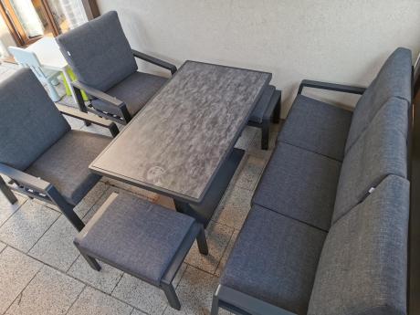 Meble ogrodowe dla 7 osób z regulowanym stolikiem - Tavaro Dining Plus Antracite