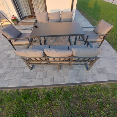 Meble ogrodowe dla 8 osób - sofy 175cm, fotele, stół 160cm ze szklanym blatem - Panaon Grande Elite GG