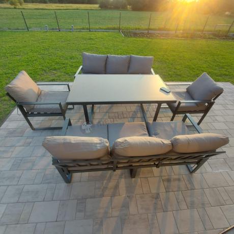 Meble ogrodowe dla 8 osób - sofy 175cm, fotele, stół 160cm ze szklanym blatem - Panaon Grande Elite GG