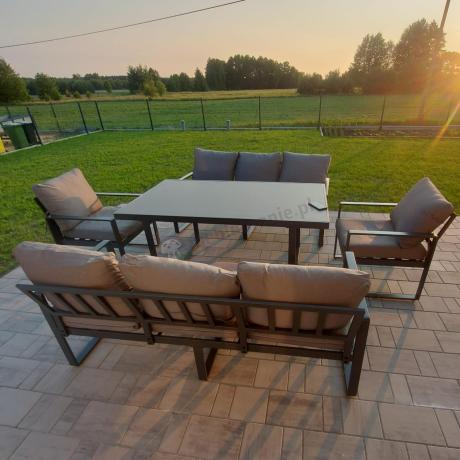 Meble ogrodowe dla 8 osób - sofy 175cm, fotele, stół 160cm ze szklanym blatem - Panaon Grande Elite GG