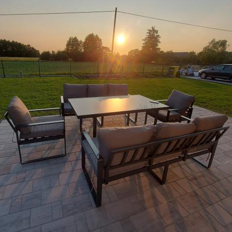 Meble ogrodowe dla 8 osób - sofy 175cm, fotele, stół 160cm ze szklanym blatem - Panaon Grande Elite GG