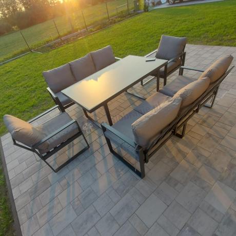 Meble ogrodowe dla 8 osób - sofy 175cm, fotele, stół 160cm ze szklanym blatem - Panaon Grande Elite GG