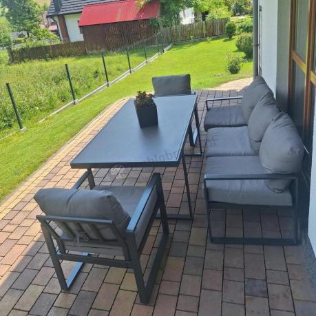 Meble ogrodowe dla 8 osób - sofy 175cm, fotele, stół 160cm ze szklanym blatem - Panaon Grande Elite GG