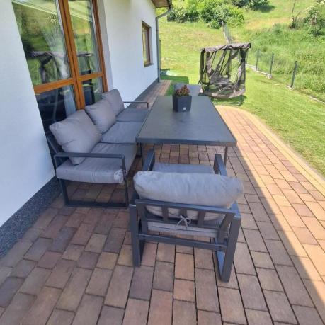 Meble ogrodowe dla 8 osób - sofy 175cm, fotele, stół 160cm ze szklanym blatem - Panaon Grande Elite GG