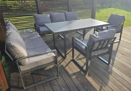 Meble ogrodowe dla 8 osób - sofy 175cm, fotele, stół 160cm ze szklanym blatem - Panaon Grande Elite GG