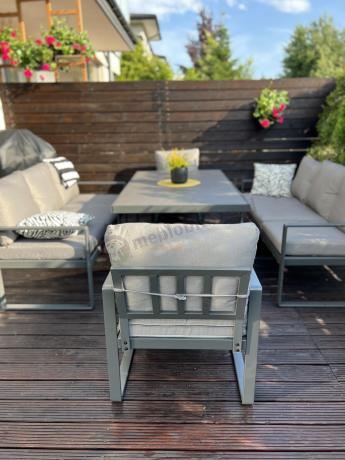 Meble ogrodowe dla 8 osób - sofy 175cm, fotele, stół 160cm ze szklanym blatem - Panaon Grande Elite GG