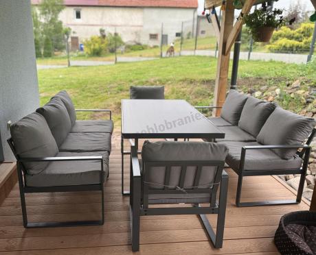 Meble ogrodowe dla 8 osób - sofy 175cm, fotele, stół 160cm ze szklanym blatem - Panaon Grande Elite GG