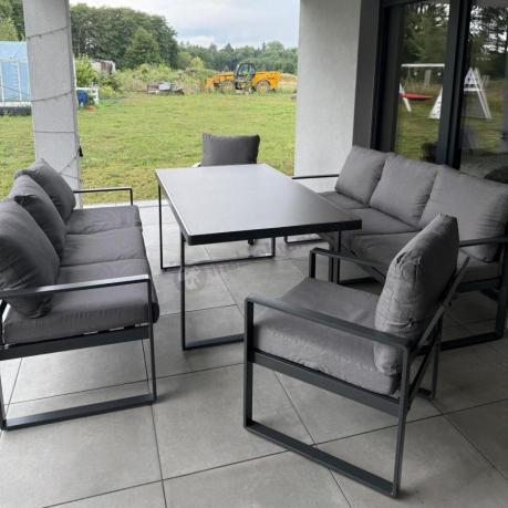 Meble ogrodowe dla 8 osób - sofy 175cm, fotele, stół 160cm ze szklanym blatem - Panaon Grande Elite GG