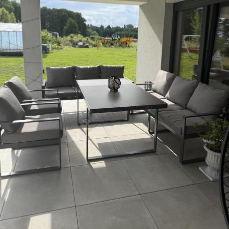 Meble ogrodowe dla 8 osób - sofy 175cm, fotele, stół 160cm ze szklanym blatem - Panaon Grande Elite GG