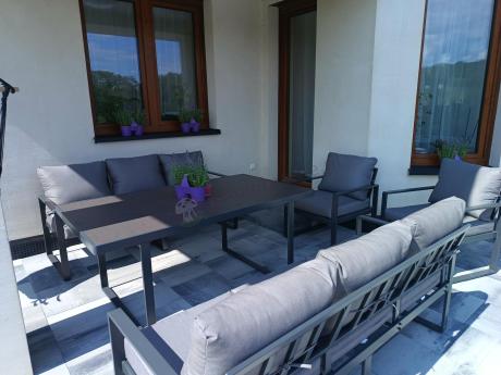 Meble ogrodowe dla 8 osób - sofy 175cm, fotele, stół 160cm ze szklanym blatem - Panaon Grande Elite GG