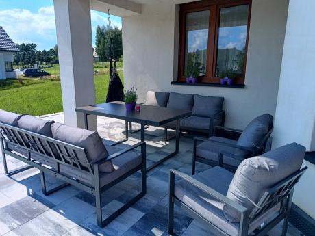 Meble ogrodowe dla 8 osób - sofy 175cm, fotele, stół 160cm ze szklanym blatem - Panaon Grande Elite GG