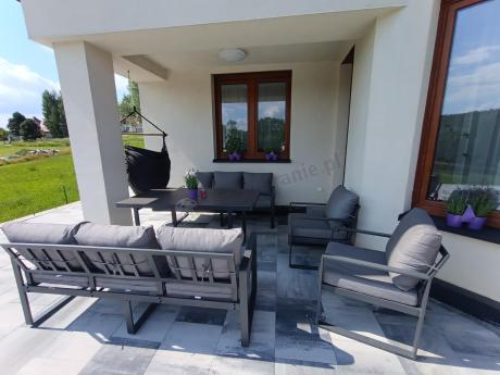 Meble ogrodowe dla 8 osób - sofy 175cm, fotele, stół 160cm ze szklanym blatem - Panaon Grande Elite GG