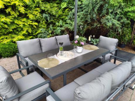 Meble ogrodowe dla 8 osób - sofy 175cm, fotele, stół 160cm ze szklanym blatem - Panaon Grande Elite GG