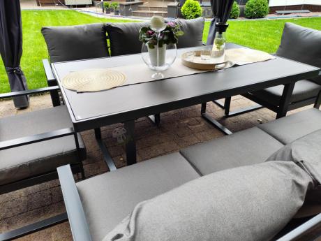 Meble ogrodowe dla 8 osób - sofy 175cm, fotele, stół 160cm ze szklanym blatem - Panaon Grande Elite GG