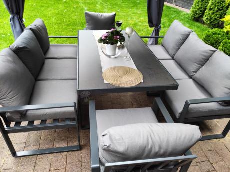 Meble ogrodowe dla 8 osób - sofy 175cm, fotele, stół 160cm ze szklanym blatem - Panaon Grande Elite GG