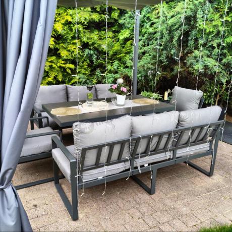 Meble ogrodowe dla 8 osób - sofy 175cm, fotele, stół 160cm ze szklanym blatem - Panaon Grande Elite GG
