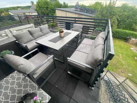 Meble ogrodowe dla 8 osób - sofy 175cm, fotele, stół 160cm ze szklanym blatem - Panaon Grande Elite GG