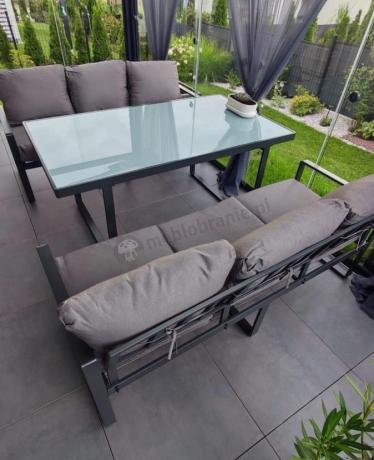 Meble ogrodowe dla 8 osób - sofy 175cm, fotele, stół 160cm ze szklanym blatem - Panaon Grande Elite GG