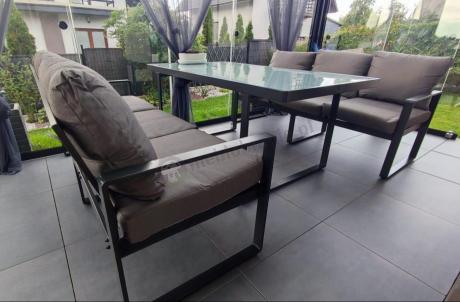 Meble ogrodowe dla 8 osób - sofy 175cm, fotele, stół 160cm ze szklanym blatem - Panaon Grande Elite GG