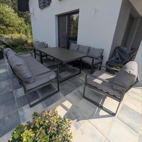 Meble ogrodowe dla 8 osób - sofy 175cm, fotele, stół 160cm ze szklanym blatem - Panaon Grande Elite GG