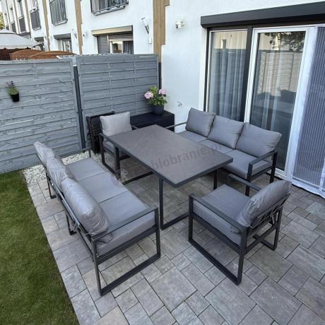 Meble ogrodowe dla 8 osób - sofy 175cm, fotele, stół 160cm ze szklanym blatem - Panaon Grande Elite GG