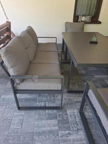 Meble ogrodowe dla 8 osób - sofy 175cm, fotele, stół 160cm ze szklanym blatem - Panaon Grande Elite GG