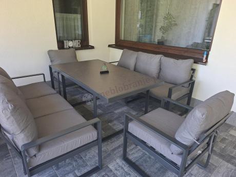 Meble ogrodowe dla 8 osób - sofy 175cm, fotele, stół 160cm ze szklanym blatem - Panaon Grande Elite GG