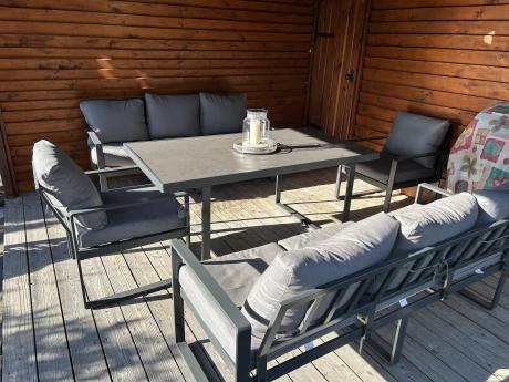 Meble ogrodowe dla 8 osób - sofy 175cm, fotele, stół 160cm ze szklanym blatem - Panaon Grande Elite GG