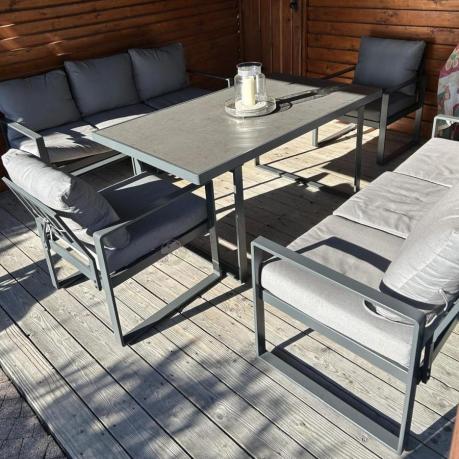 Meble ogrodowe dla 8 osób - sofy 175cm, fotele, stół 160cm ze szklanym blatem - Panaon Grande Elite GG