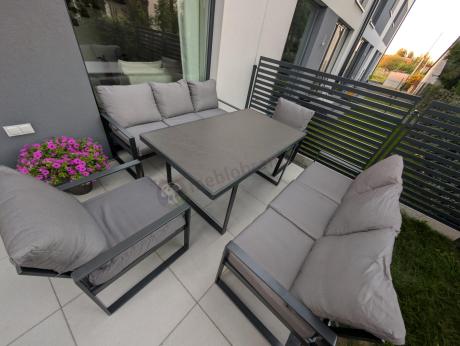 Meble ogrodowe dla 8 osób - sofy 175cm, fotele, stół 160cm ze szklanym blatem - Panaon Grande Elite GG