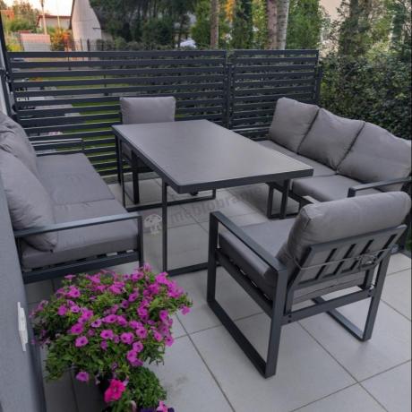 Meble ogrodowe dla 8 osób - sofy 175cm, fotele, stół 160cm ze szklanym blatem - Panaon Grande Elite GG