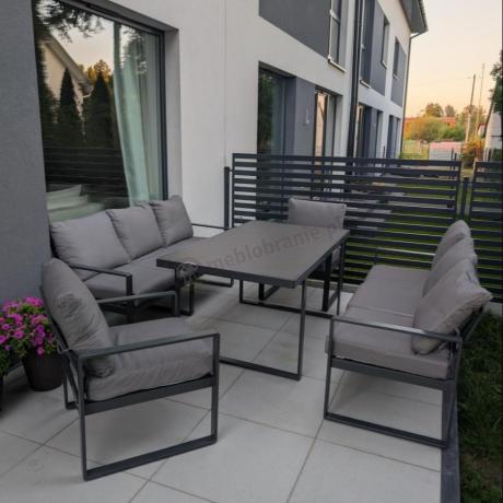 Meble ogrodowe dla 8 osób - sofy 175cm, fotele, stół 160cm ze szklanym blatem - Panaon Grande Elite GG