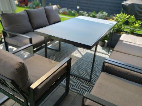 Meble ogrodowe dla 8 osób - sofy 175cm, fotele, stół 160cm ze szklanym blatem - Panaon Grande Elite GG