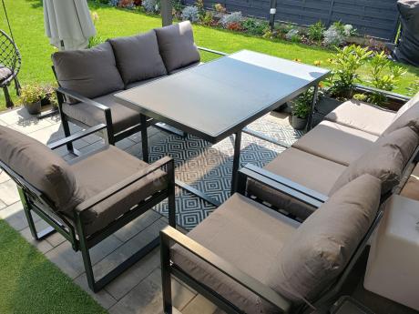 Meble ogrodowe dla 8 osób - sofy 175cm, fotele, stół 160cm ze szklanym blatem - Panaon Grande Elite GG