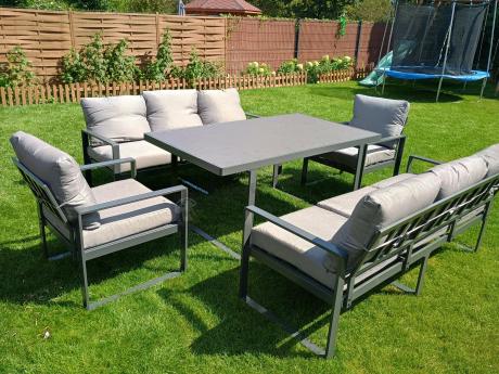 Meble ogrodowe dla 8 osób - sofy 175cm, fotele, stół 160cm ze szklanym blatem - Panaon Grande Elite GG