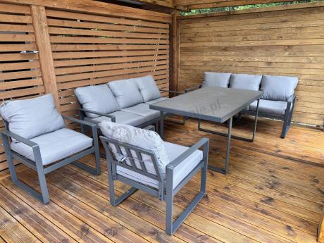 Meble ogrodowe dla 8 osób - sofy 175cm, fotele, stół 160cm ze szklanym blatem - Panaon Grande Elite GG
