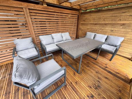 Meble ogrodowe dla 8 osób - sofy 175cm, fotele, stół 160cm ze szklanym blatem - Panaon Grande Elite GG