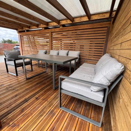 Meble ogrodowe dla 8 osób - sofy 175cm, fotele, stół 160cm ze szklanym blatem - Panaon Grande Elite GG