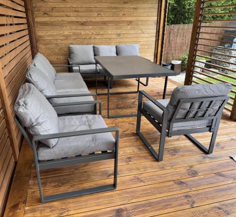 Meble ogrodowe dla 8 osób - sofy 175cm, fotele, stół 160cm ze szklanym blatem - Panaon Grande Elite GG