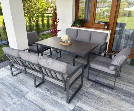 Meble ogrodowe dla 8 osób - sofy 175cm, fotele, stół 160cm ze szklanym blatem - Panaon Grande Elite GG